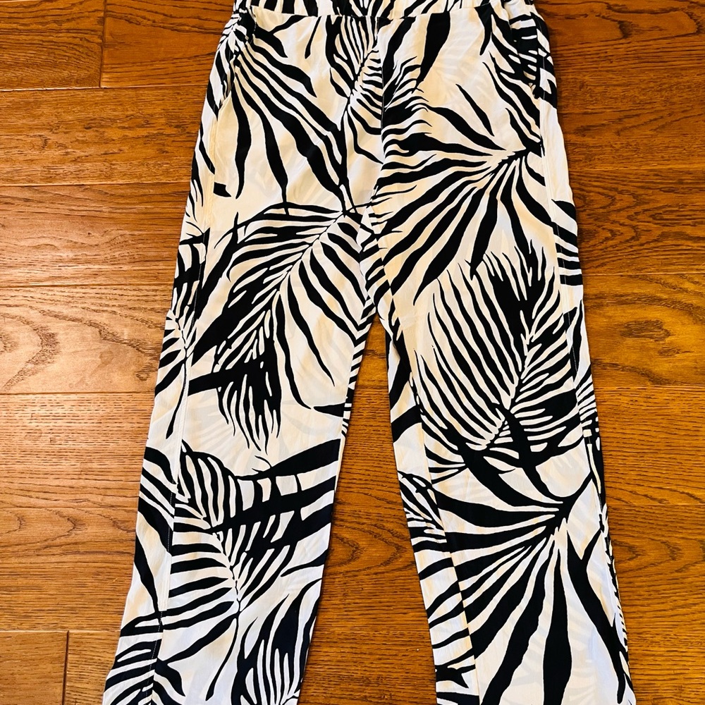 AYR Silk Black and White Tropical Print Pants